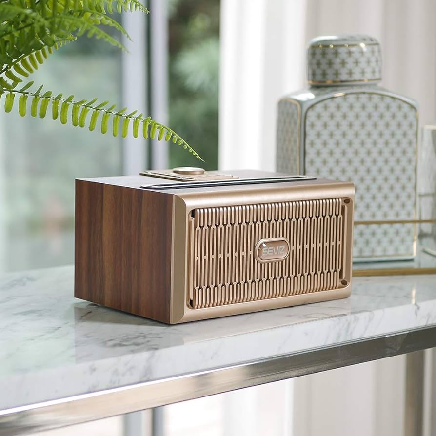 Music Speaker ワイヤレススピーカー ゴールド Amazon.com: SEVIZ Gold Retro Wireless Bluetooth Speaker, 20W